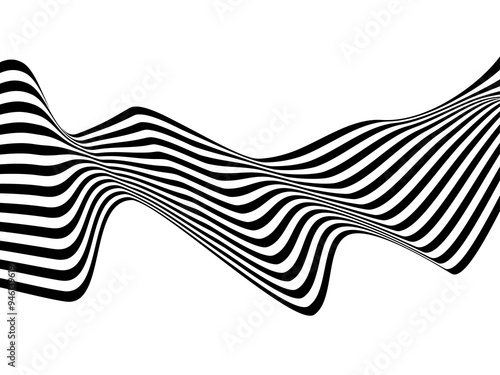 Black on white abstract perspective line wave stripes with 3d dimensional effect isolated on white. Eps 10