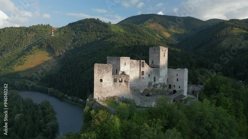 Ruins of Strecno Castle during sunset, Slovakia. photo