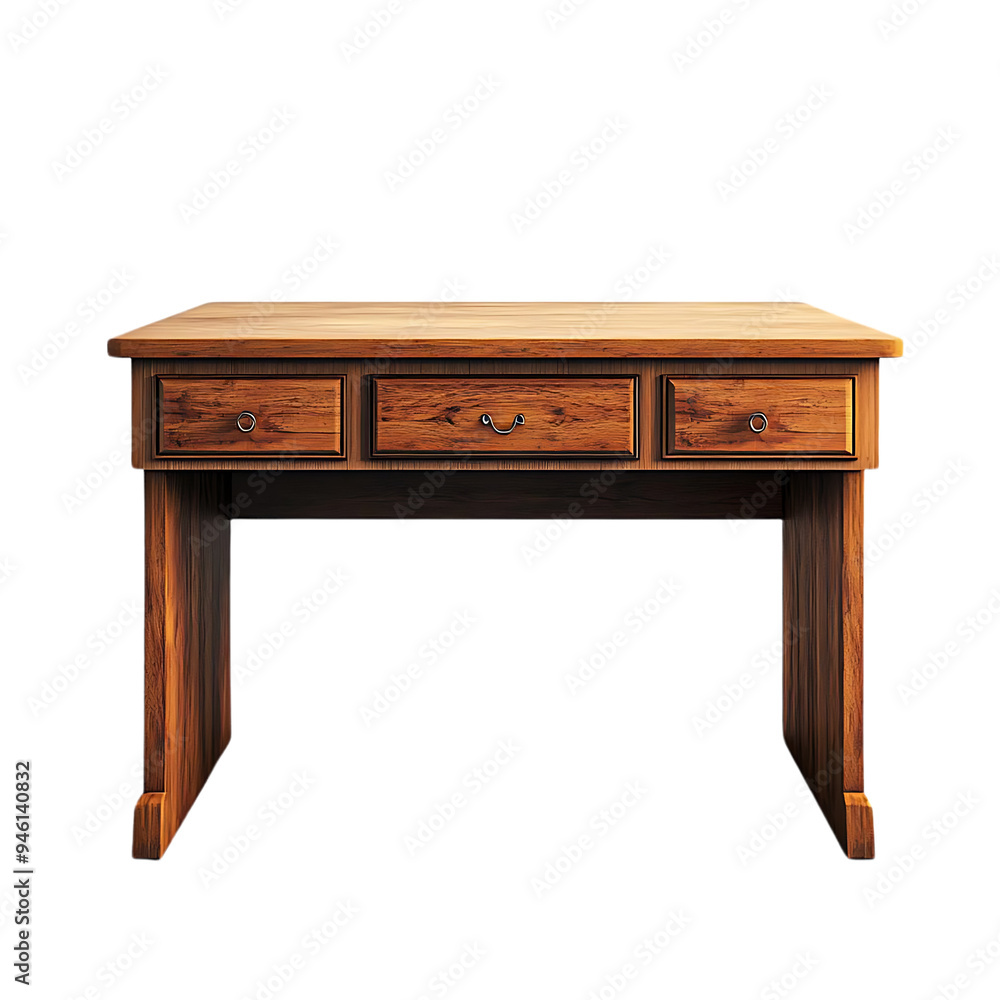 Wooden Desk with Three Drawers, Featuring a Transparent Background Wooden Desk with Three Drawers, Featuring a Transparent Background
