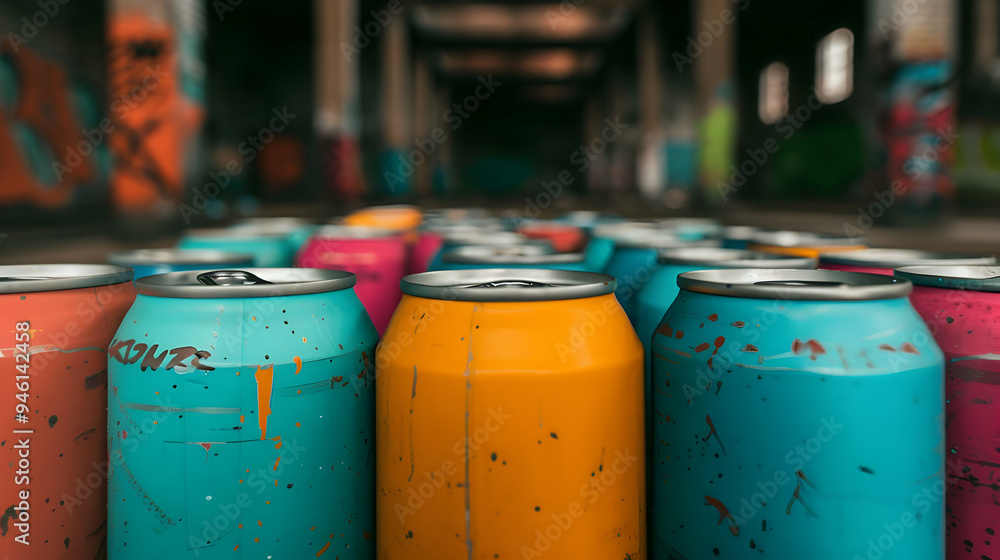 Group Cans Sitting Top Table Covered Group Cans Sitting Top Table Covered