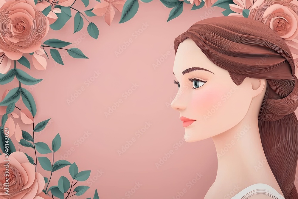 In this paper art, we see women of different frames of flowers, women's day specials offer sale wording isolated. In this paper art, we see women of different frames of flowers, women's day specials offer sale wording isolated.