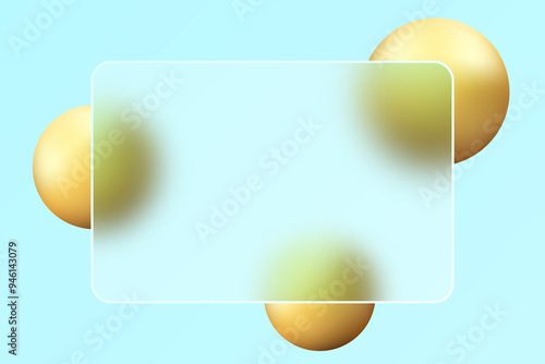 yellow background, landing page of the website in the style of Glass morphism. Vector illustration with blurred floating spheres of gold color.