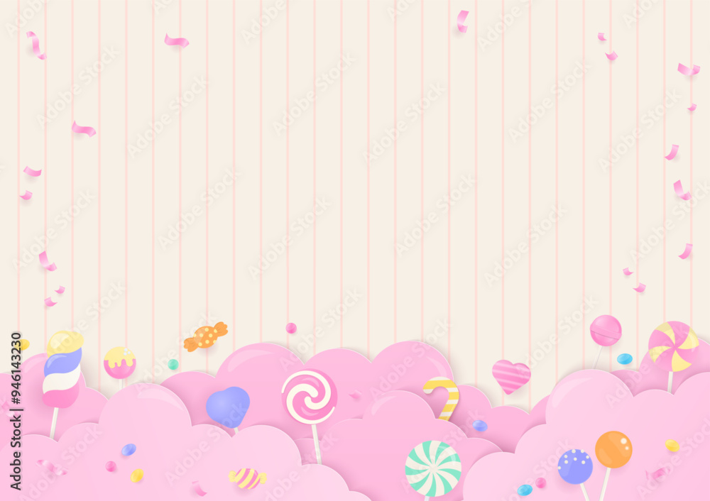 Candy and lollipop on pink cloud background Candy and lollipop on pink cloud background