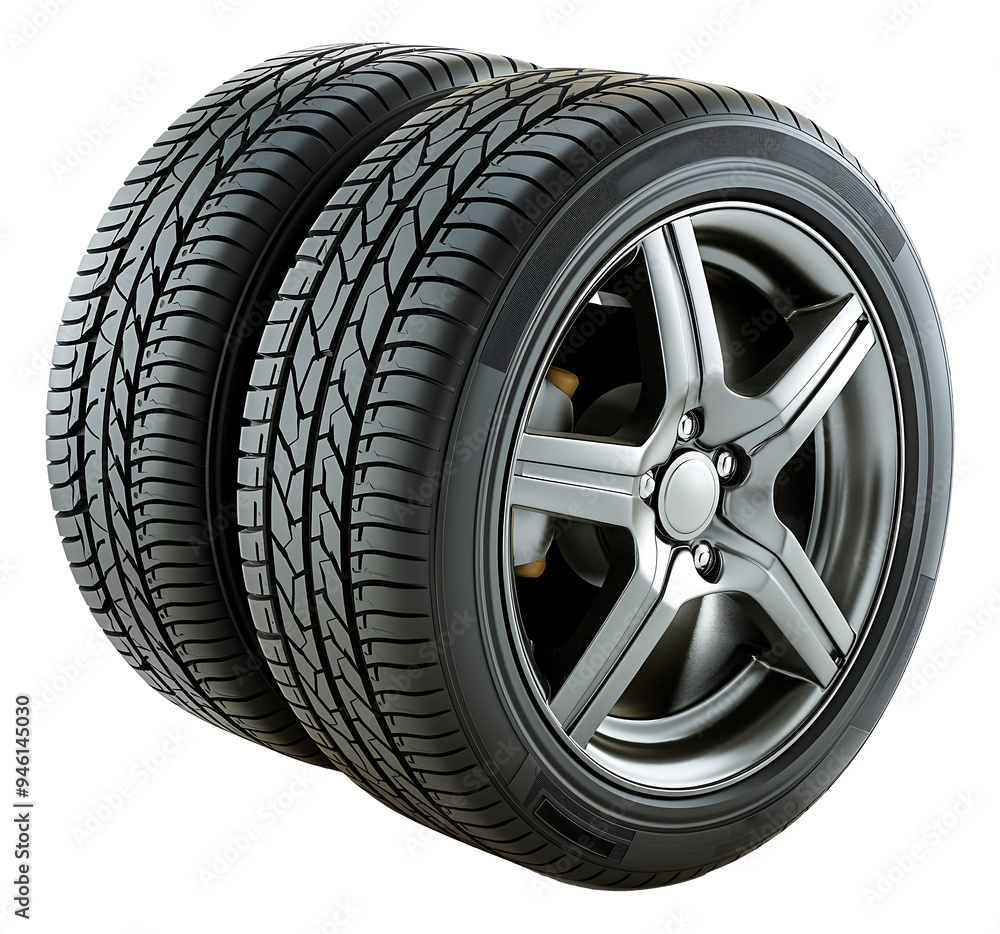 New Car Tires: Two brand-new, high-performance tires with stylish alloy rims, ready to hit the road. PNG New Car Tires: Two brand-new, high-performance tires with stylish alloy rims, ready to hit the road. PNG