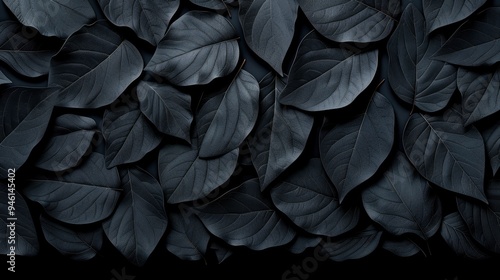 Dark Leaf Pattern, Abstract Background, Black and White Nature Design