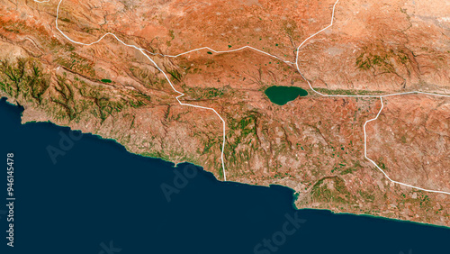 Satellite view of the borders between Lebanon and Israel with Syria, Jordan and the West Bank. Element of this image are furnished by Nasa. 3d render