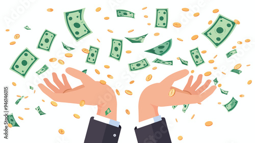 Money Power in Hands Flat Vector Illustration on White Background