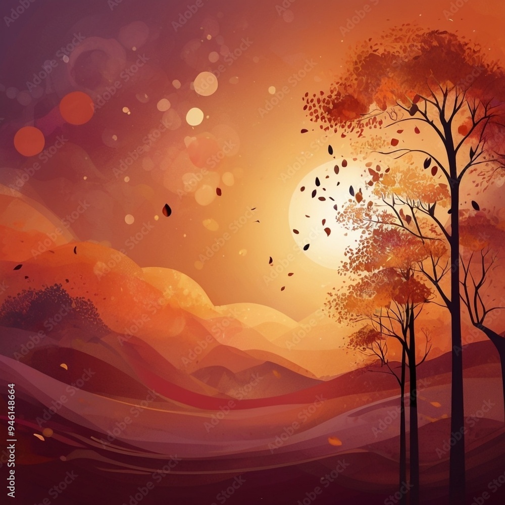 Abstract autumn sunset background, deep reds, oranges, purples, soft glow, bokeh effect. Abstract autumn sunset background, deep reds, oranges, purples, soft glow, bokeh effect.