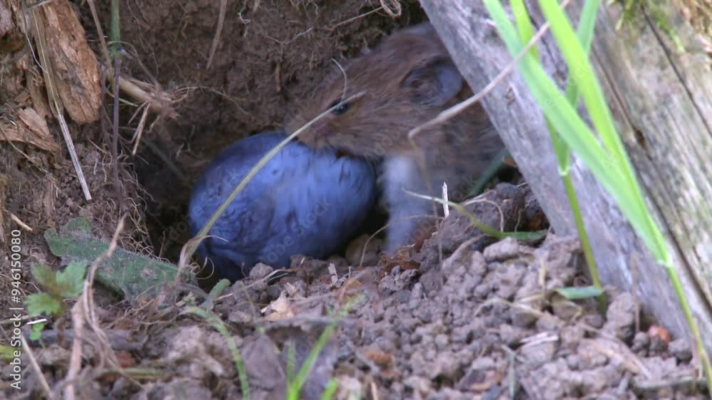 field mouse comes to the burrow with a plum field mouse comes to the burrow with a plum
