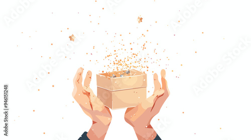 Magical Hands Holding Small Paper Box - Creative Mixed Media Concept
