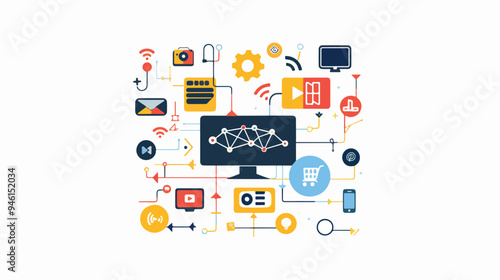 Wallpaper Mural Media Connection Concept Flat Vector Isolated on White Background Torontodigital.ca