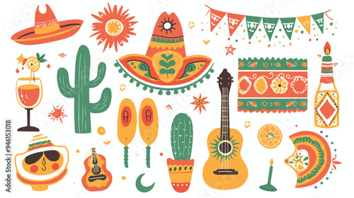 Vibrant Mexican Fiesta Cinco de Mayo Birthday Elements and Icons