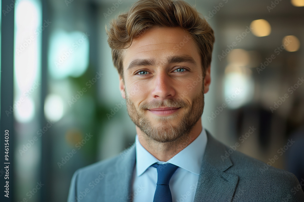 Businessman smiling confidently in modern office setting with professional attire and natural lighting captured in high resolution Businessman smiling confidently in modern office setting with professional attire and natural lighting captured in high resolution