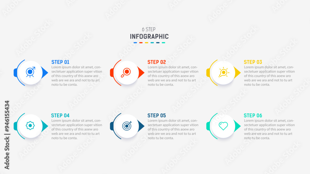 Business infographics design for Six Step, option, parts or process ...