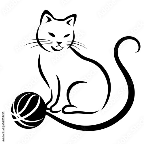 Кошка играет с клубком
