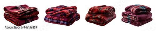 Set, Collection of Flannel Blankets isolated on transparent background.
