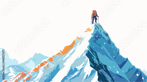 Triumphant Mountaineer Reaches Summit of Snowy Mountain
