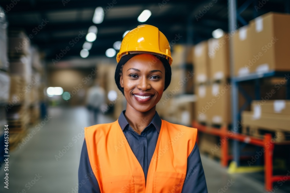 Portrait of a smiling middle aged female warehouse worker Portrait of a smiling middle aged female warehouse worker