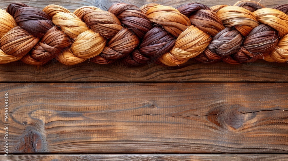 Braided Rope on Rustic Wooden Background Braided Rope on Rustic Wooden Background