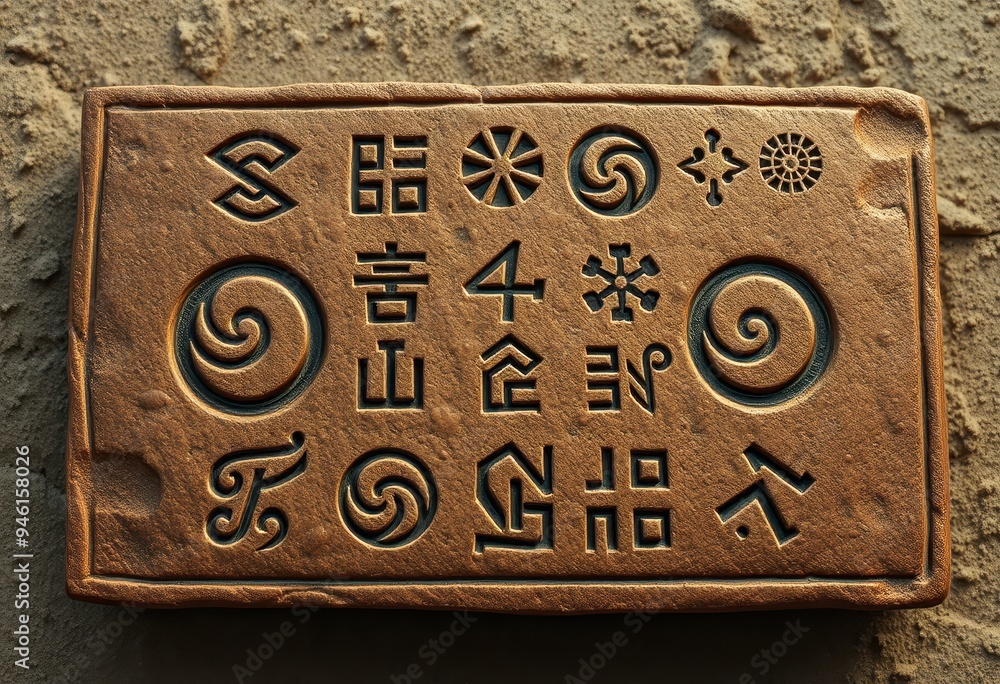 Bronze Plaque with Carved Symbols and Characters Bronze Plaque with Carved Symbols and Characters
