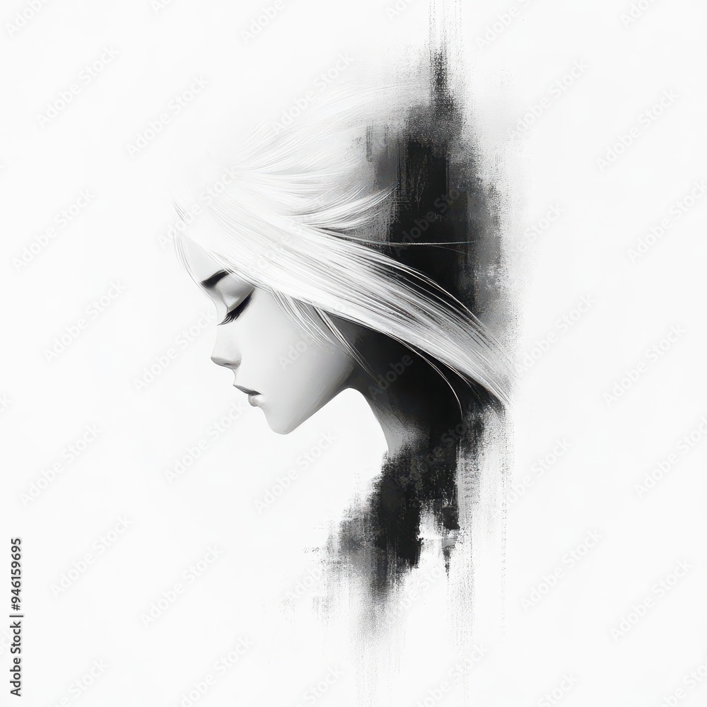 Illustrate a character in deep thought with subtle black and white shading Illustrate a character in deep thought with subtle black and white shading