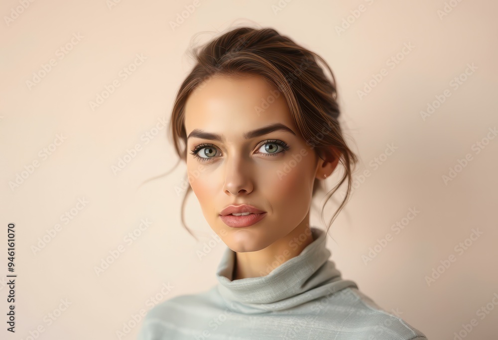 Close-up Portrait of a Young Woman with Green Eyes and Light Brown Hair Close-up Portrait of a Young Woman with Green Eyes and Light Brown Hair
