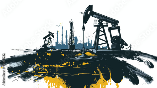 Chalk Drawing of Oil Production Process - Vector Illustration