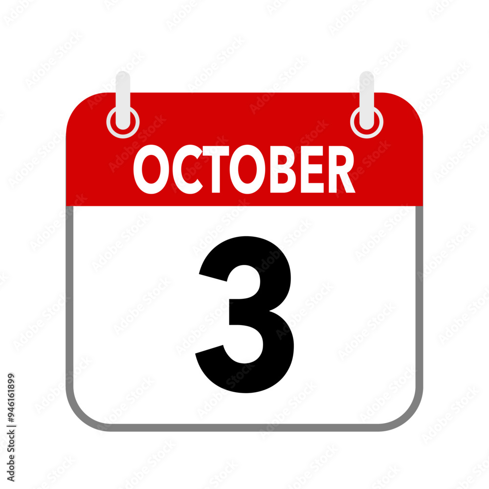 3 October, calendar date icon on white background. 3 October, calendar date icon on white background.
