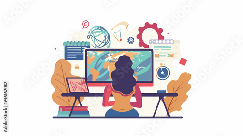 Interactive Online Language School and Courses Concept Illustration