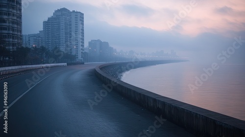 Deserted Mumbai Marine Drive: The iconic Marine Drive in Mumbai, with its sweeping curve along the Arabian Sea