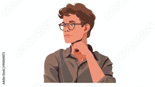 Pensive Guy in Shirt and Glasses - Vector Illustration