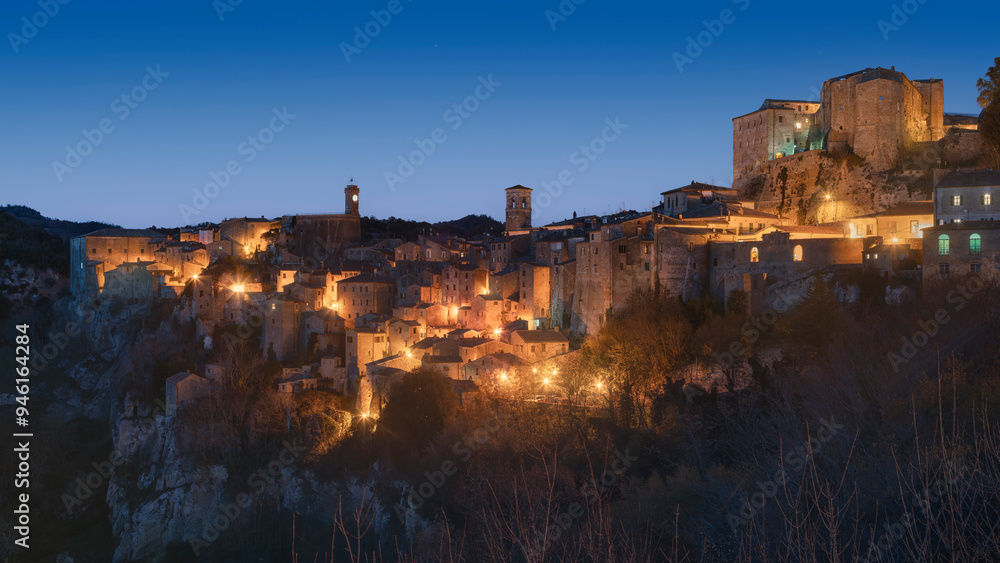 Blue hour over Sorano village in Tuscany, Italy Blue hour over Sorano village in Tuscany, Italy