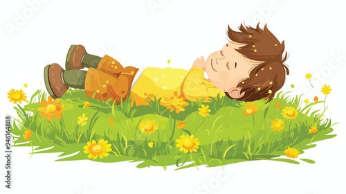 Cute Child Lying on Grass in Album - Peaceful Outdoor Scene