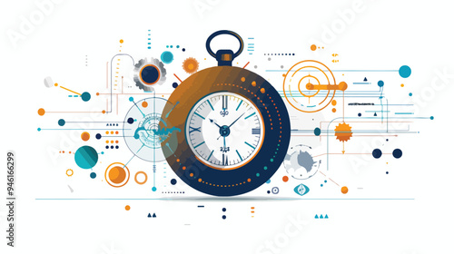 Elegant Pocket Watch on Infographic Background