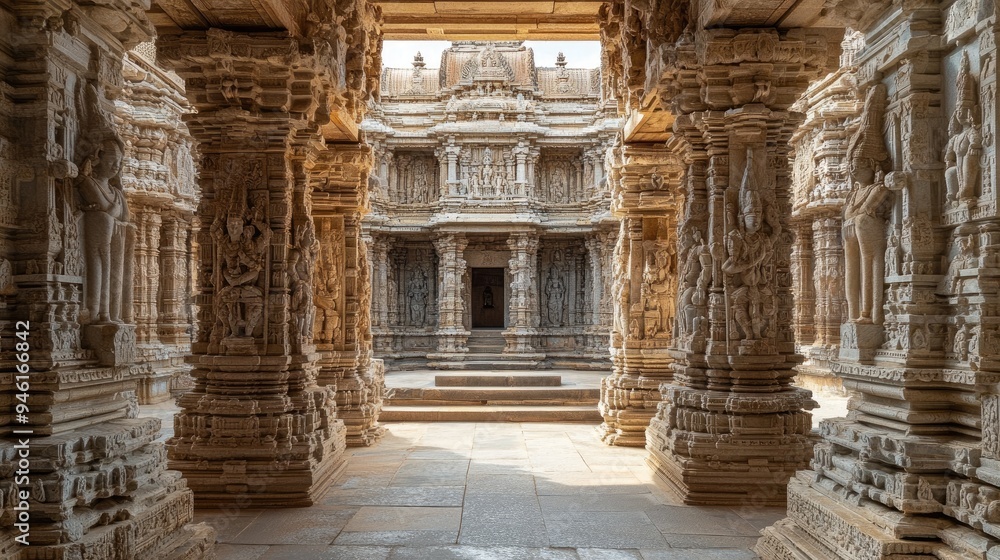 Empty Indian Temple Courtyard: A tranquil courtyard of an ancient Indian temple