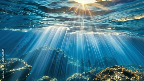 River Depths Sunlight Shining Over Rocks Underwater