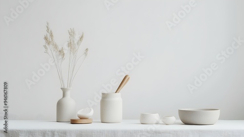 Carefully curated arrangement of common household items displayed on a clean white background with soft natural lighting and subtle textures offering a modern and minimalist visual aesthetic