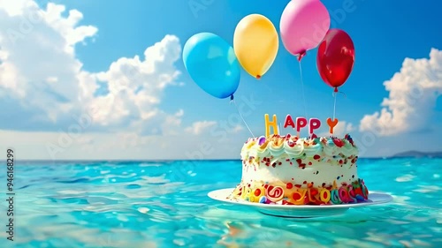 Celebration Cake Floating on a Summer Sea