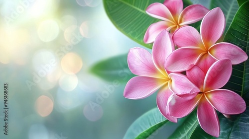 Pink Plumeria Flowers in Bloom