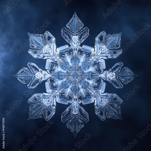 Snowflake, a natural crystal formed by the freezing of supercooled water droplets. photo