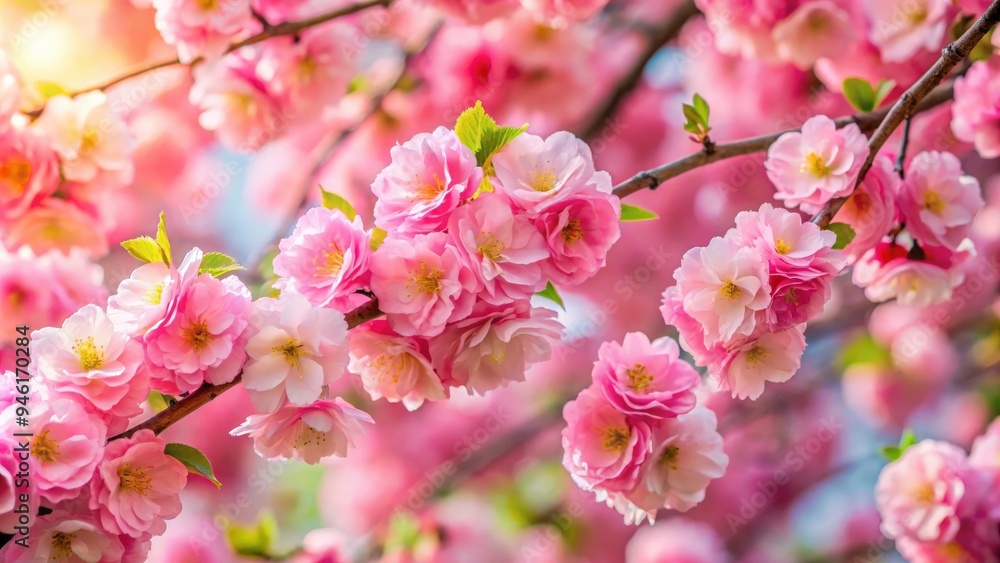 Branch of beautiful artificial pink flowers in full bloom Branch of beautiful artificial pink flowers in full bloom