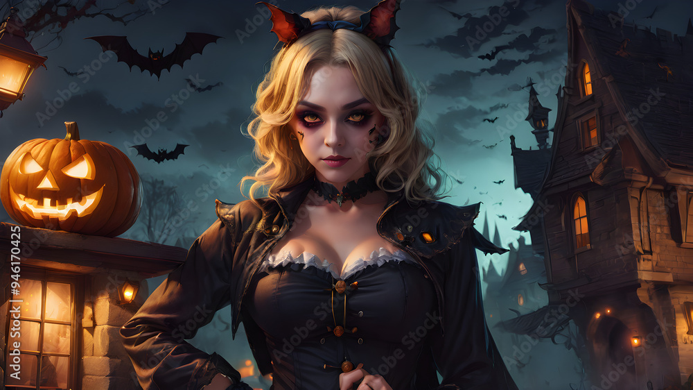 Fototapeta premium halloween witch with a pumpkin