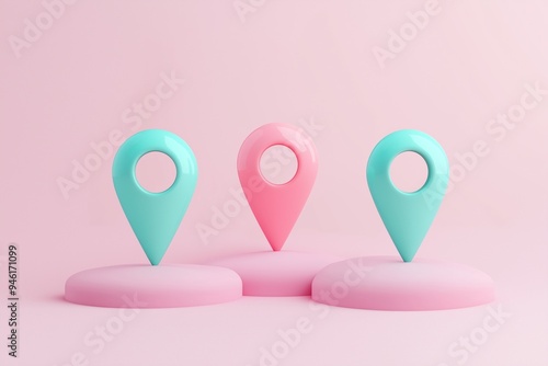 3D colorful cartoon location pin icon for map navigation and travel photo