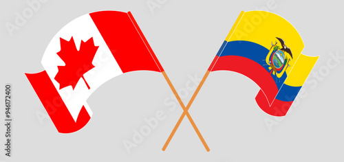 Crossed and waving flags of Canada and Republic of Ecuador