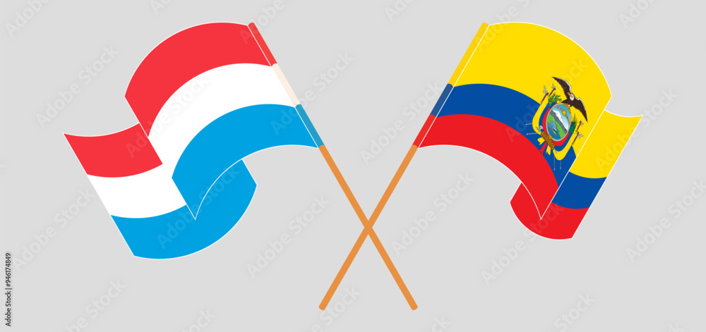 Crossed and waving flags of Luxembourg and Republic of Ecuador Crossed and waving flags of Luxembourg and Republic of Ecuador