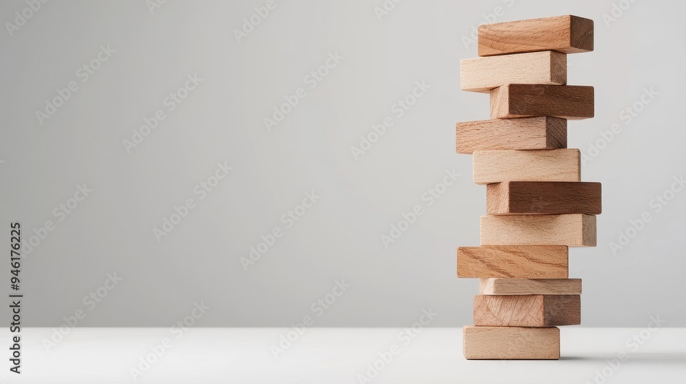 A tower made of blocks representing different market sectors, swaying as blocks are added or removed A tower made of blocks representing different market sectors, swaying as blocks are added or removed