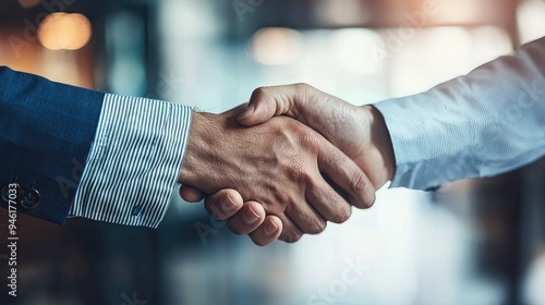 A business partnership handshake between two professionals, highlighting mutual respect and alliance.