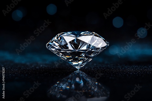 Diamond sparkling in the night, captured in a photo that contrasts the gemstone's brilliance against the deep, dark background