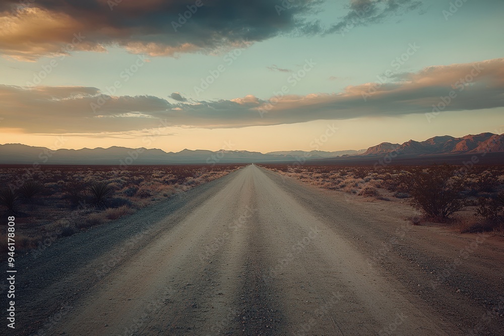 A dirt road in the desert, leading to the mountains. A dirt road in the desert, leading to the mountains.