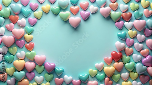 Colorful hearts with copy space for Valentines Day celebration, minimalistic and pastel photo